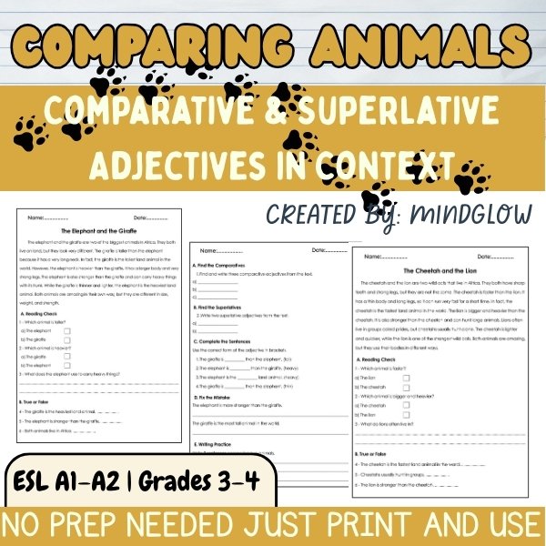Free comparative and superlative adjectives reading passage for ESL students